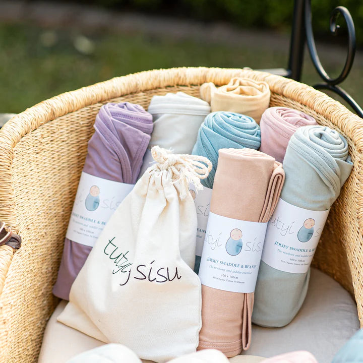 Organic Jersey Swaddle + Topknot Set Amethyst