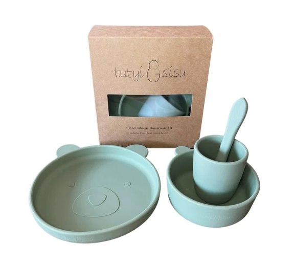 Bear Silicone Suction Dinner Wear Set 4 Piece - Sage