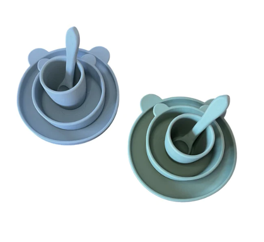 Bear Silicone Suction Dinner Wear Set 4 Piece - Sky