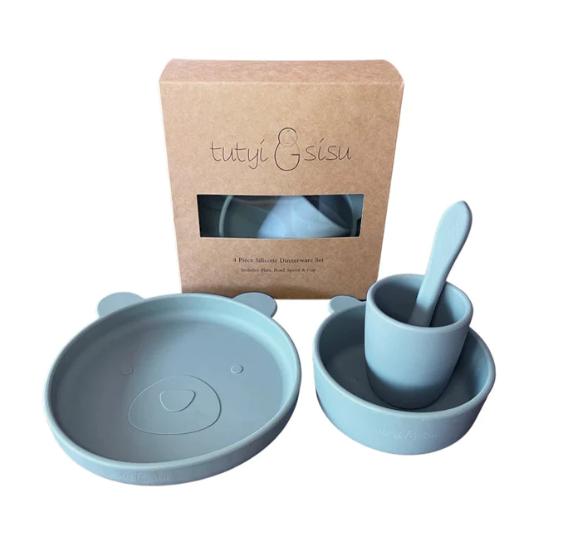 Bear Silicone Suction Dinner Wear Set 4 Piece - Sky