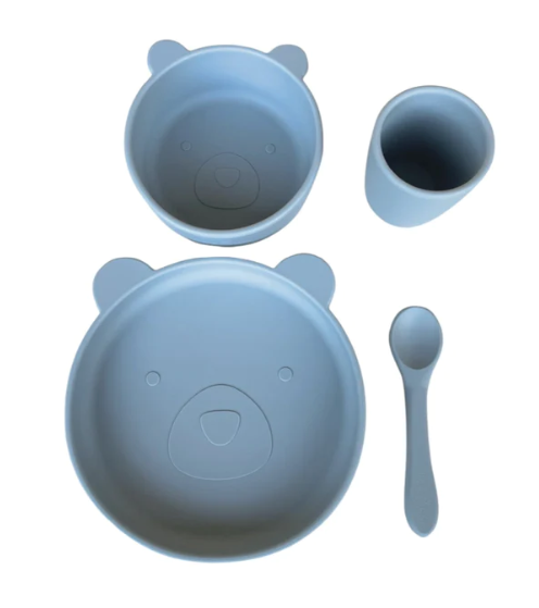 Bear Silicone Suction Dinner Wear Set 4 Piece - Sky