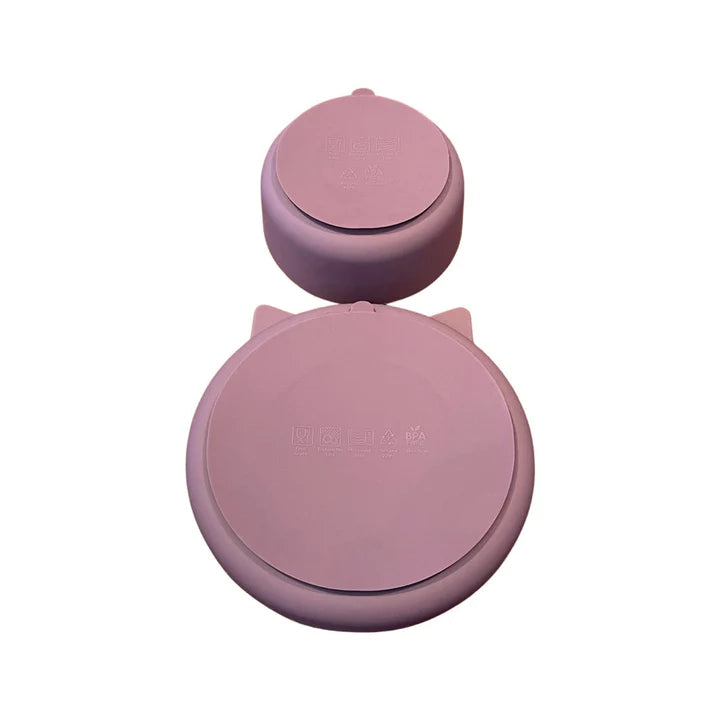 Cat Silicone Suction Dinner Wear Set 4 Piece - Dusty Rose