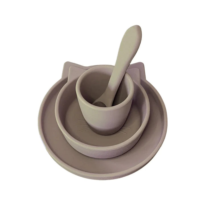 Cat Silicone Suction Dinner Wear Set 4 Piece - Sand