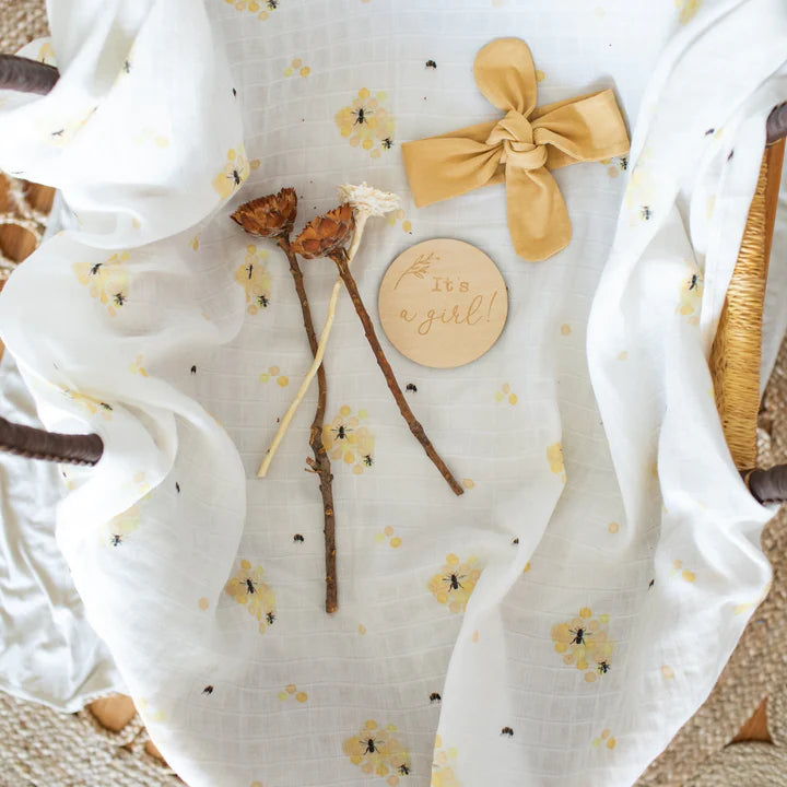 Organic Cotton Muslin Swaddle Honey Bees