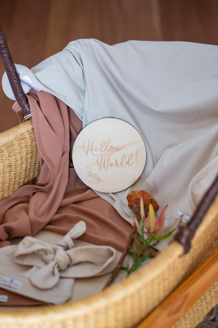 Organic Jersey Swaddle + Beanie or Topknot Set Sand