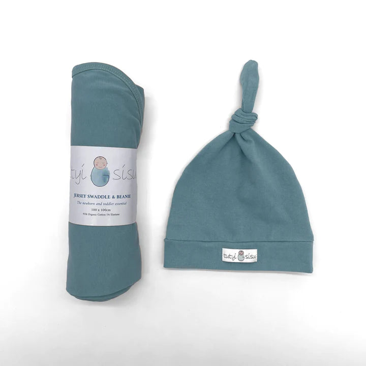 Organic Jersey Swaddle + Beanie Set Slate