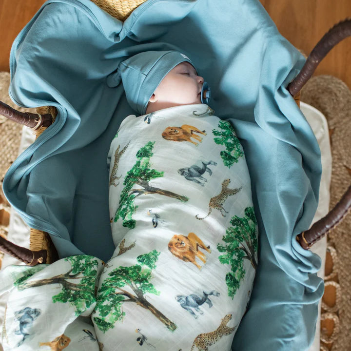 Organic Jersey Swaddle + Beanie Set Slate
