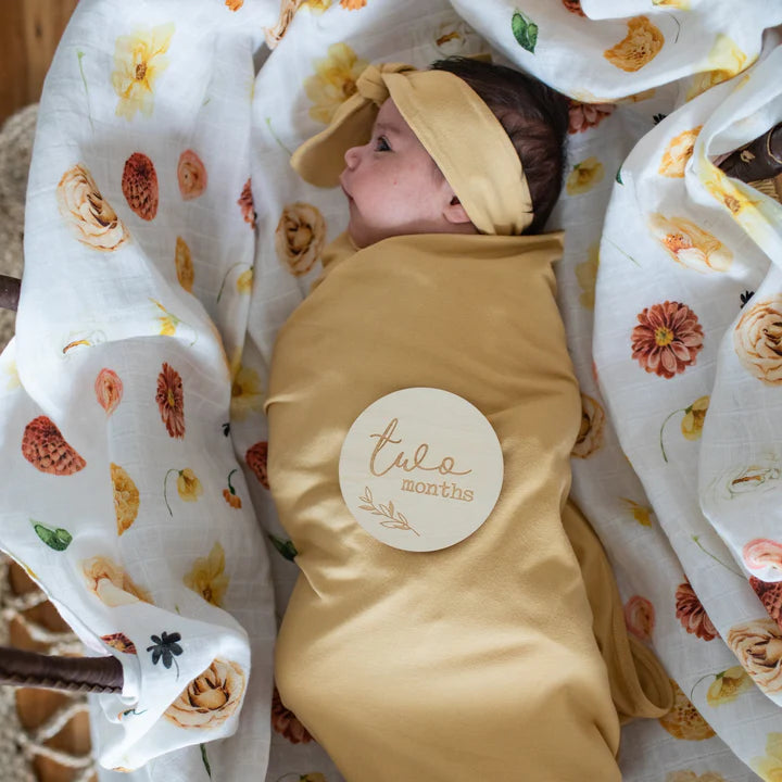 Organic Jersey Swaddle + Beanie or Topknot Set Tumeric