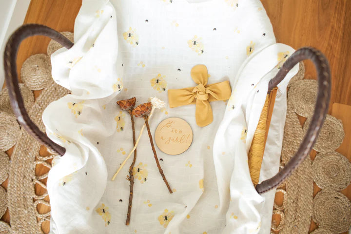 Organic Jersey Swaddle + Beanie or Topknot Set Tumeric