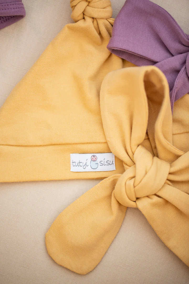 Organic Jersey Swaddle + Beanie or Topknot Set Tumeric