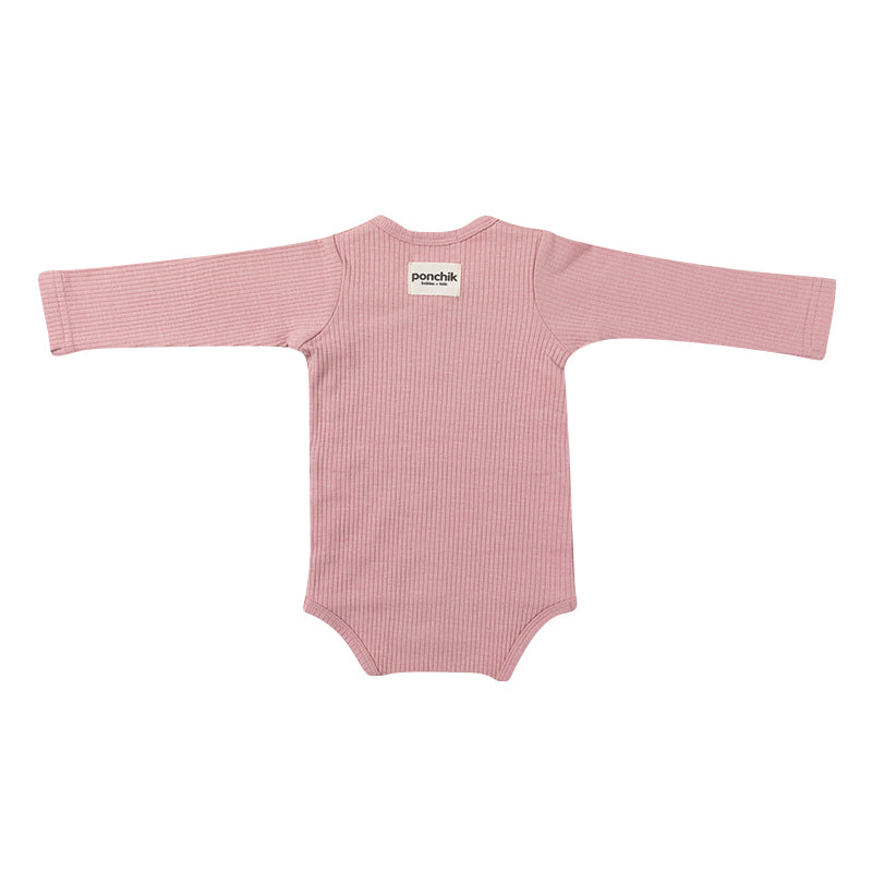 Cotton Rib Wrap Baby Bodysuit - Carnation