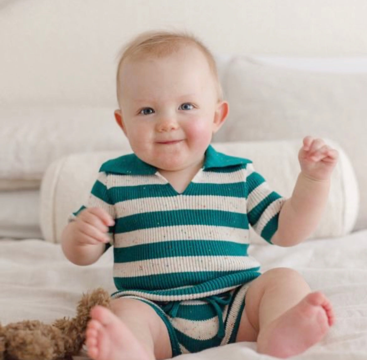 Cotton Shorts - Peacock Speckle Stripe Knit