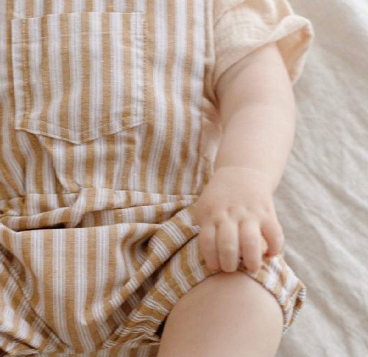 Cotton Pinafore Overalls - Wheat Stripe