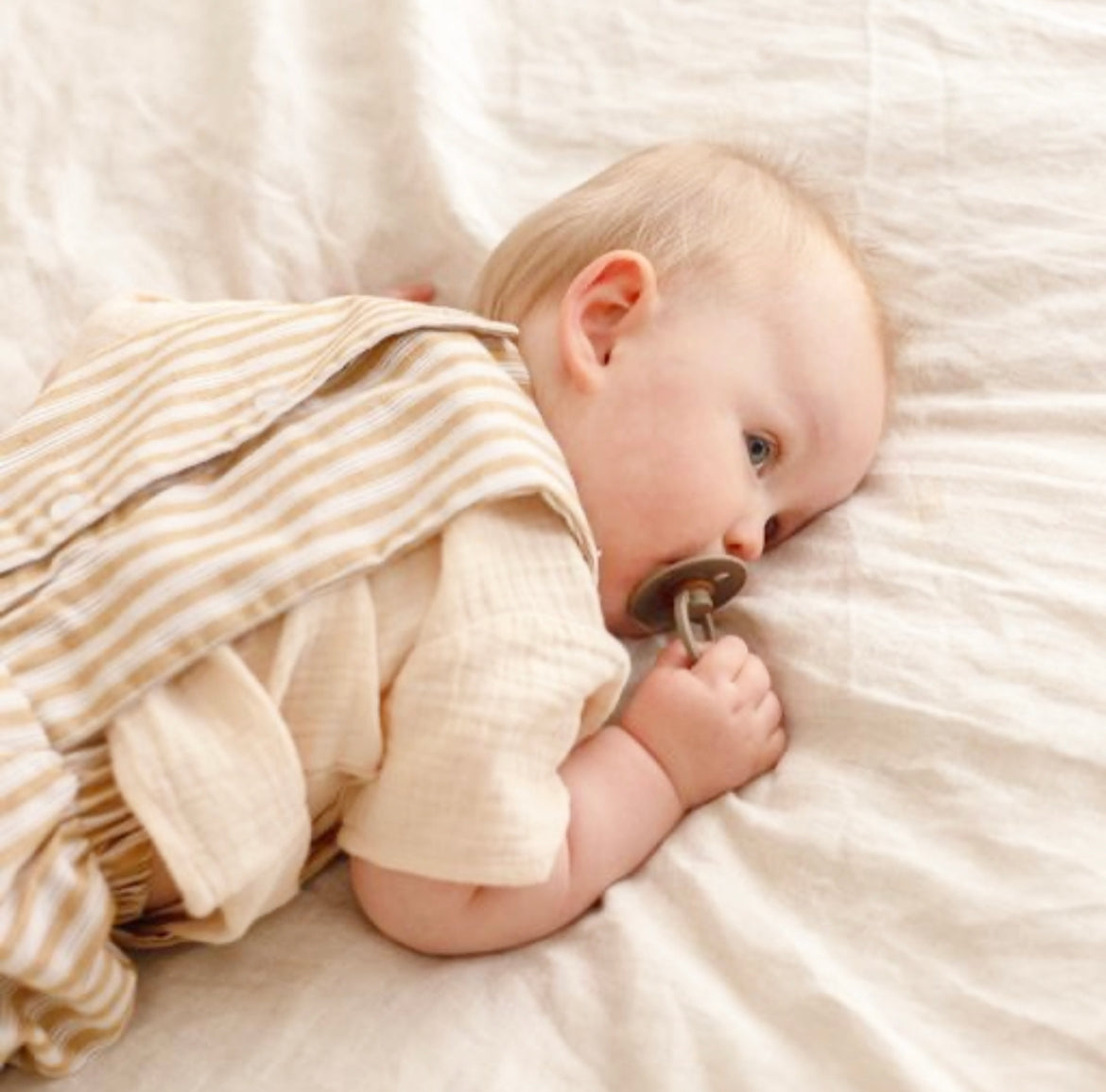 Cotton Pinafore Overalls - Wheat Stripe