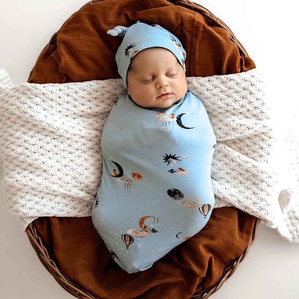 Baby swaddle and beanie set best sale