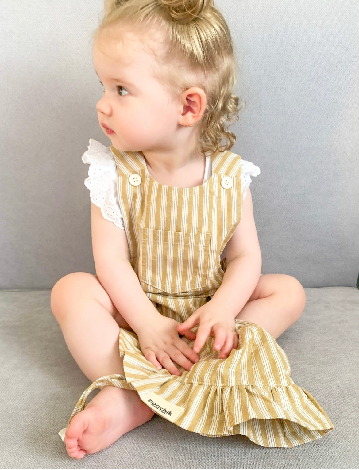 Cotton Pinafore Overalls - Wheat Stripe