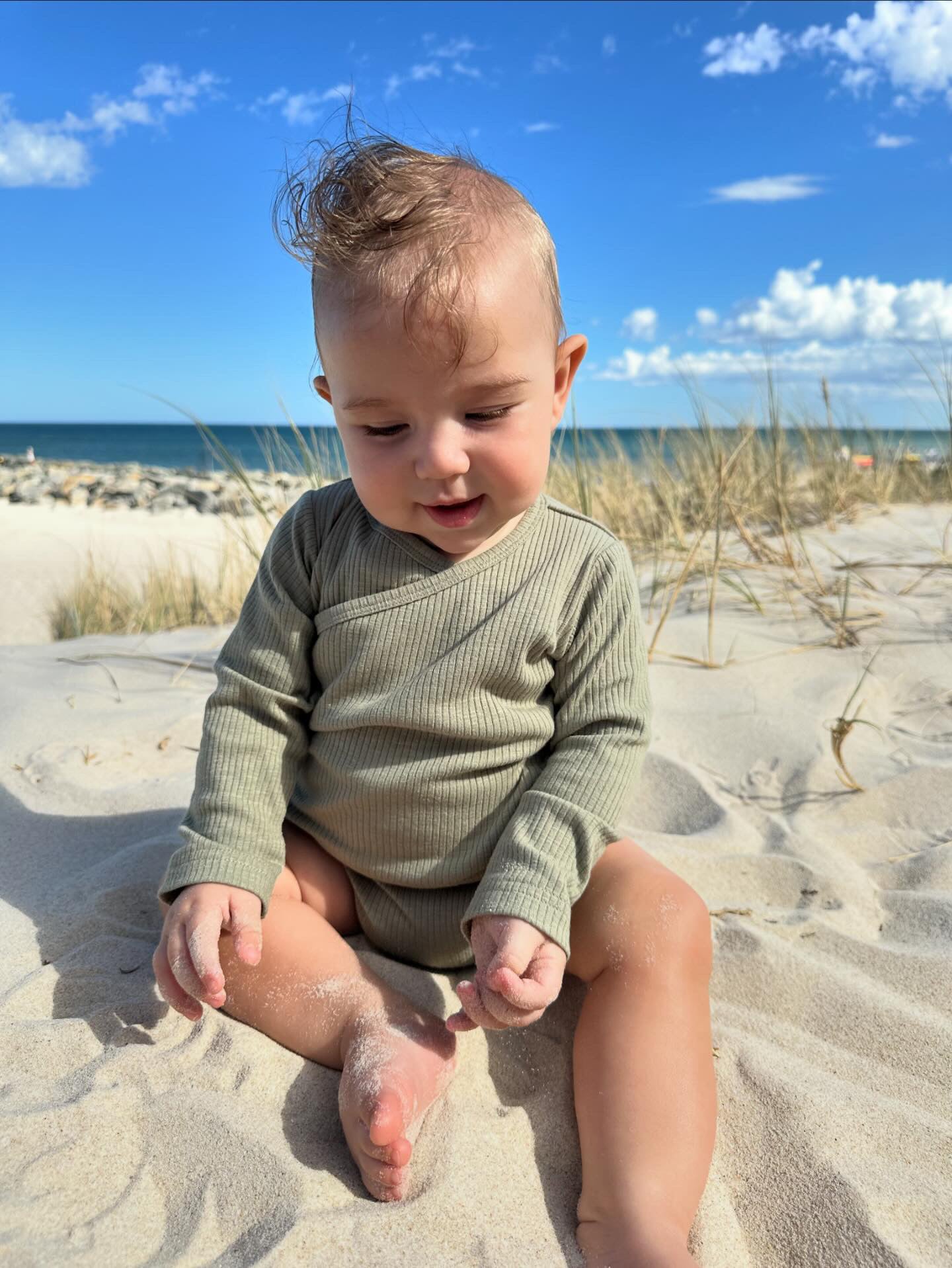 Cotton Rib Wrap Baby Bodysuit - Thyme