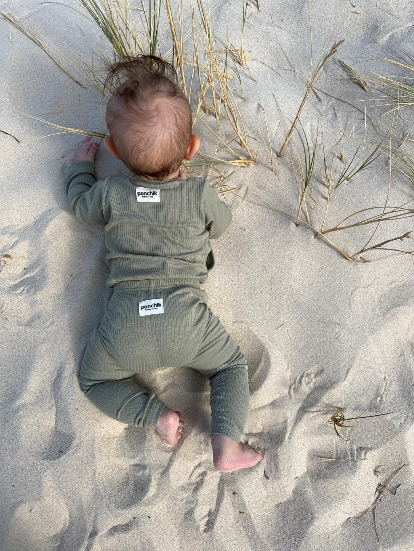 Cotton Rib Wrap Baby Bodysuit - Thyme