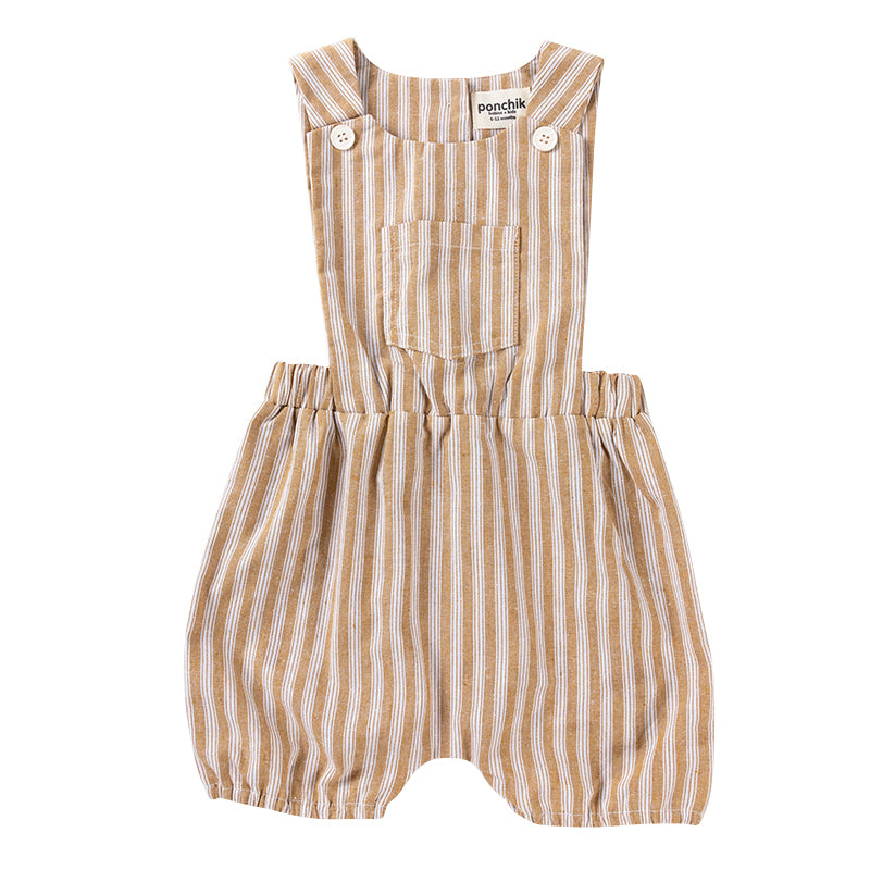 Cotton Pinafore Overalls - Wheat Stripe