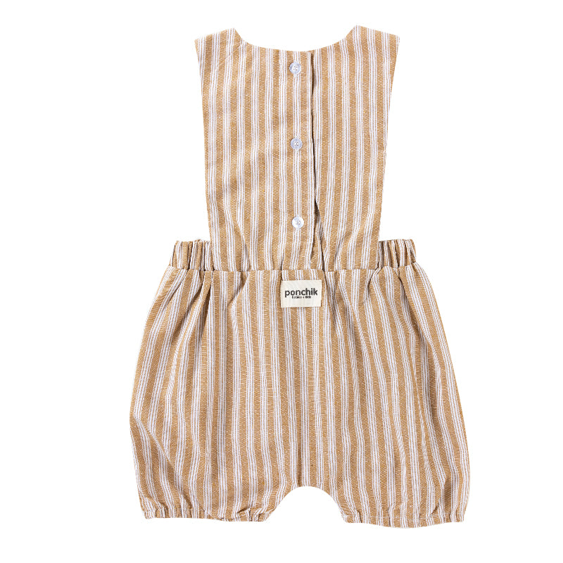 Cotton Pinafore Overalls - Wheat Stripe
