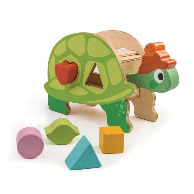 Wooden Tortoise Shape Sorter with Shapes - 18m+