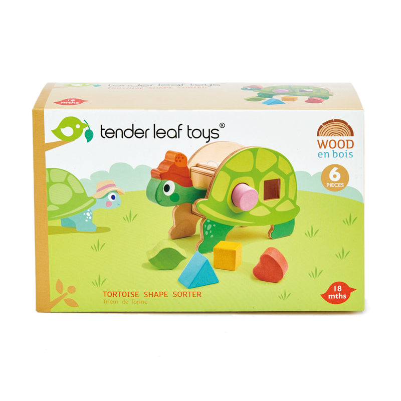 Wooden Tortoise Shape Sorter with Shapes - 18m+