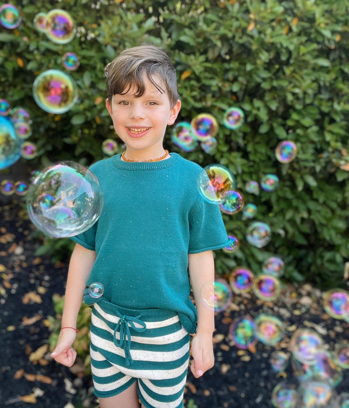 Cotton Shorts - Peacock Speckle Stripe Knit