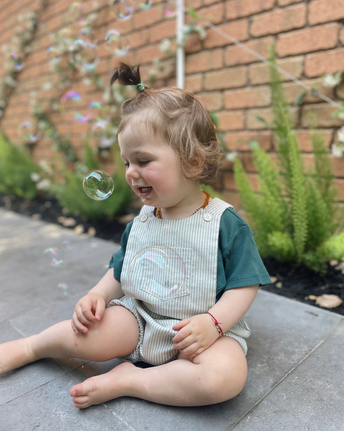 Cotton Pinafore Overalls - Ocean Stripe
