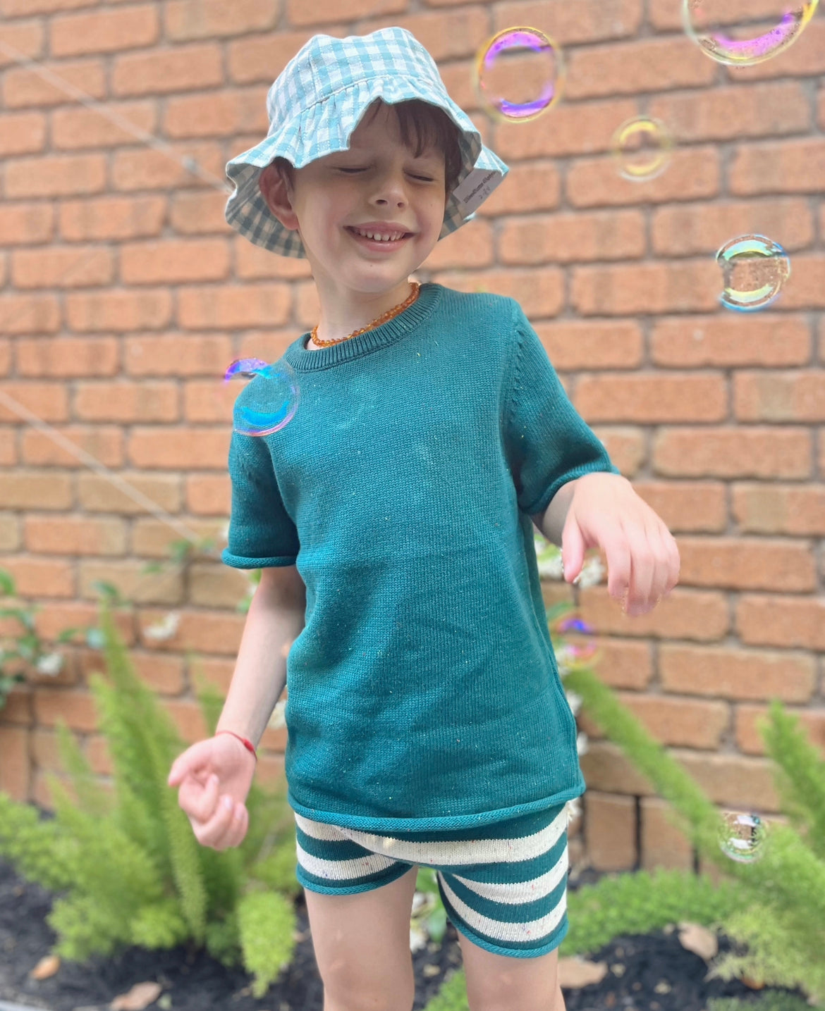 Cotton Shorts - Peacock Speckle Stripe Knit