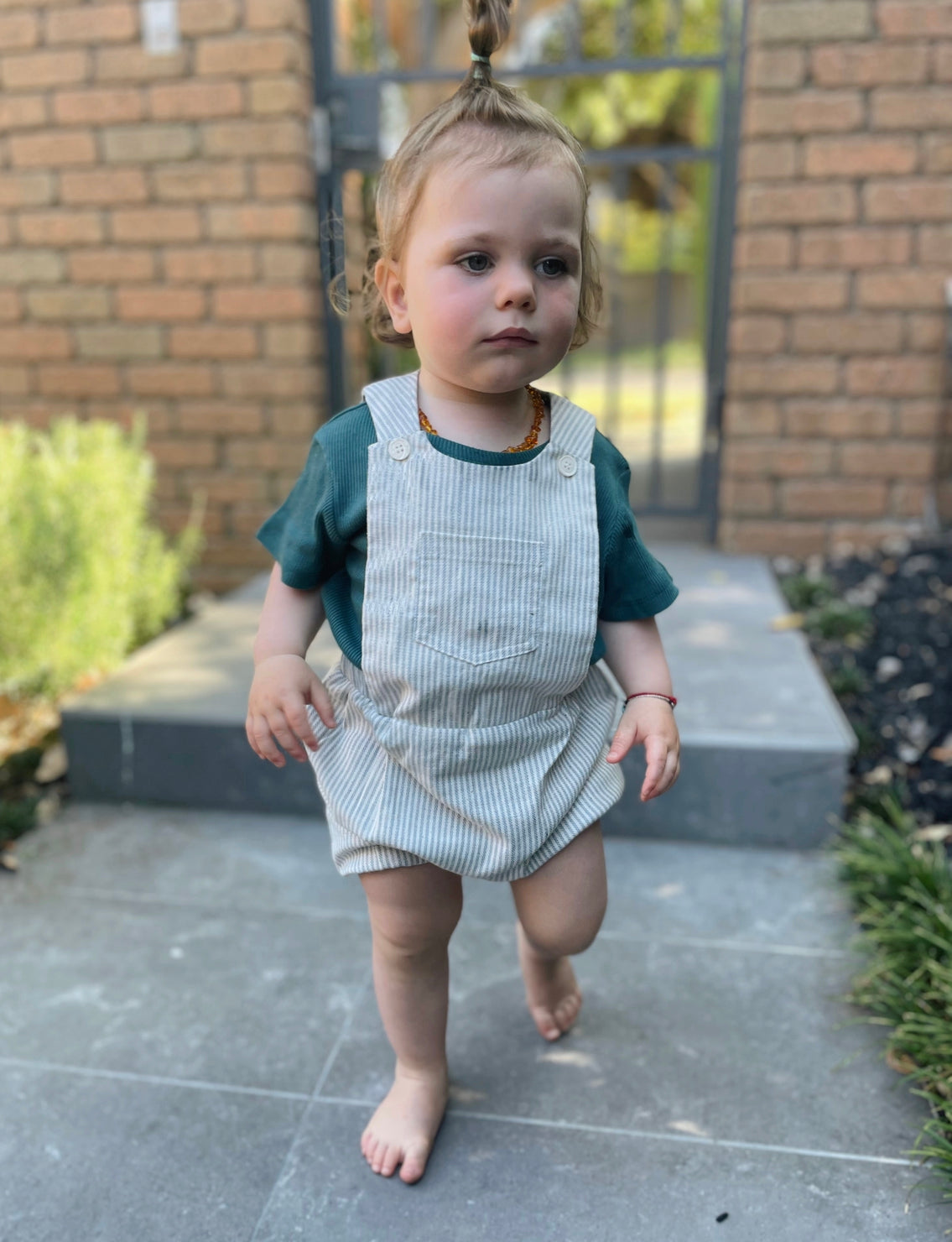 Cotton Pinafore Overalls - Ocean Stripe