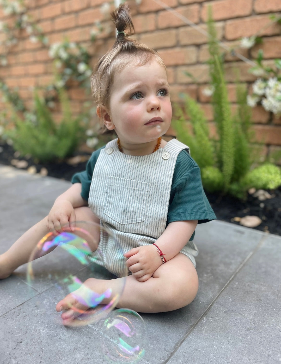 Cotton Pinafore Overalls - Ocean Stripe