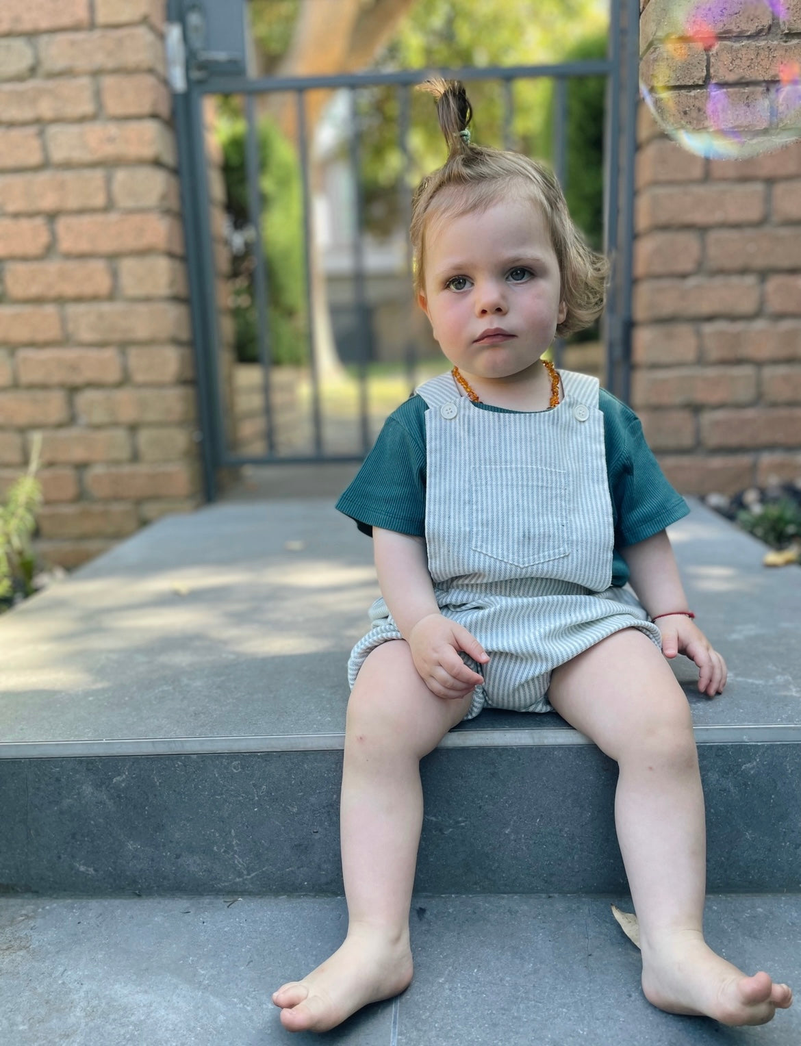 Cotton Pinafore Overalls - Ocean Stripe