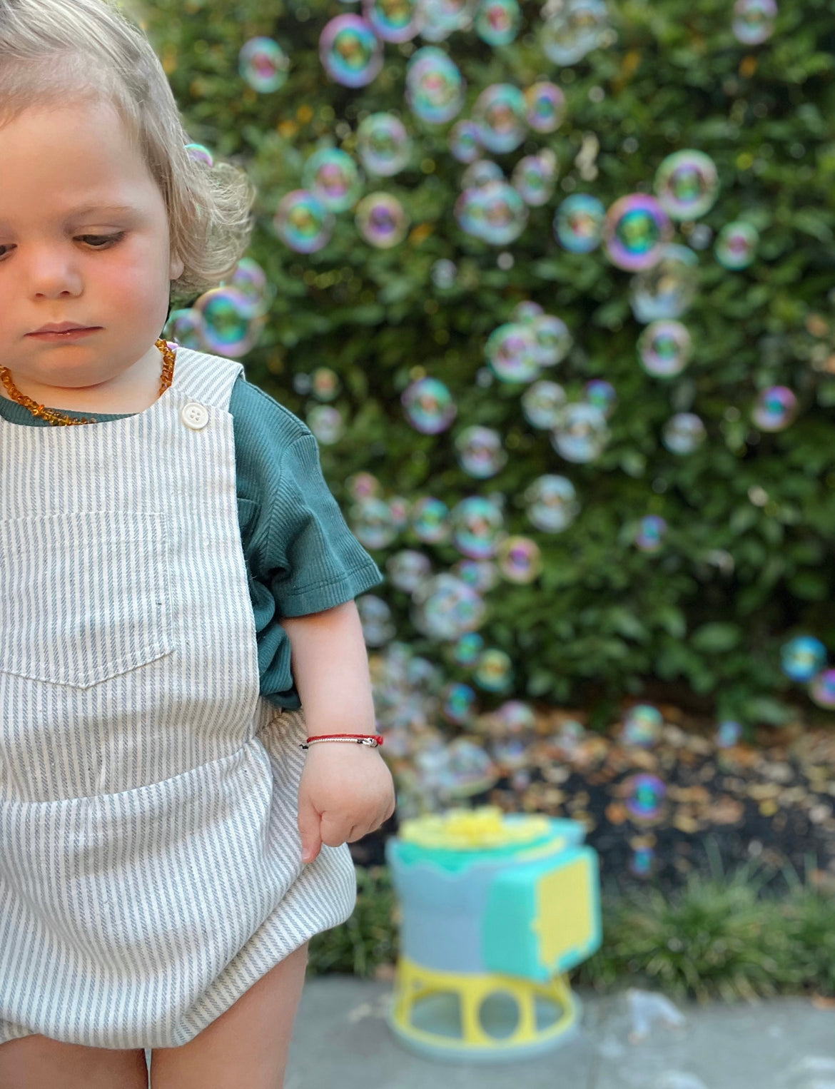 Cotton Pinafore Overalls - Ocean Stripe