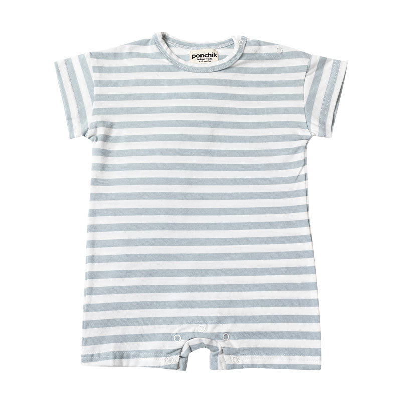 All In One Cotton Baby + Toddler Romper - Baby Blue Stripe