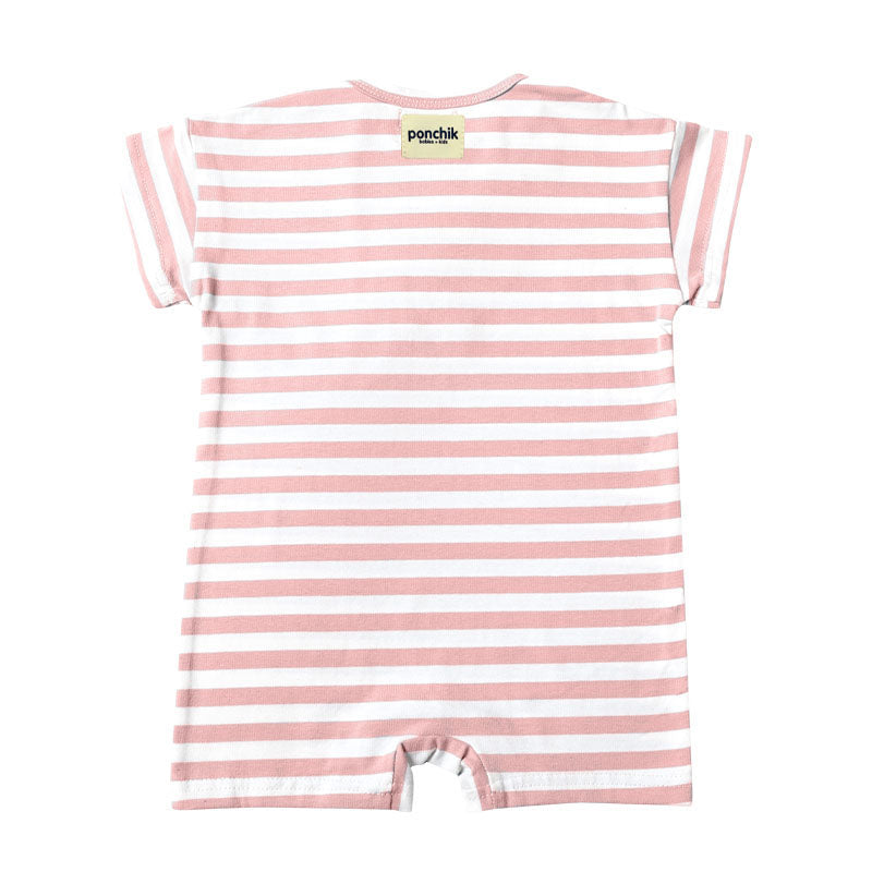 All In One Cotton Baby + Toddler Romper - Baby Pink Stripe