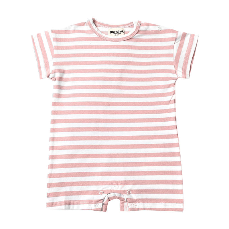 All In One Cotton Baby + Toddler Romper - Baby Pink Stripe