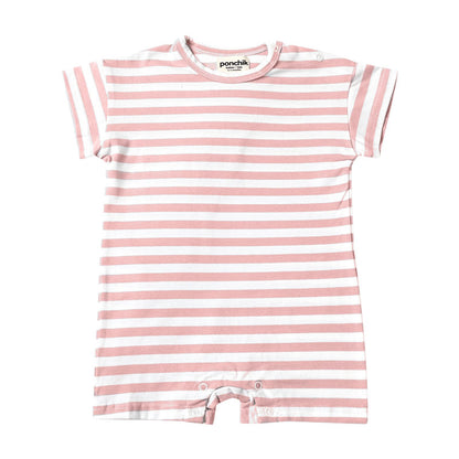 All In One Cotton Baby + Toddler Romper - Baby Pink Stripe