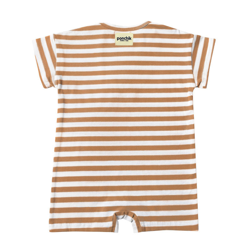 All In One Cotton Baby + Toddler Romper - Wheat Stripe