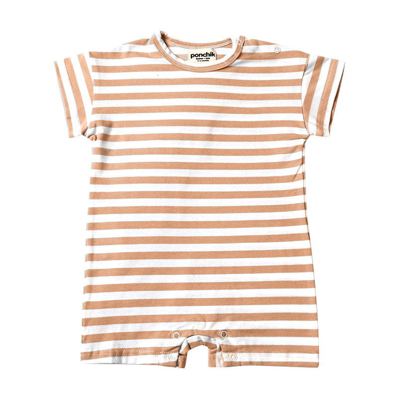 All In One Cotton Baby + Toddler Romper - Wheat Stripe