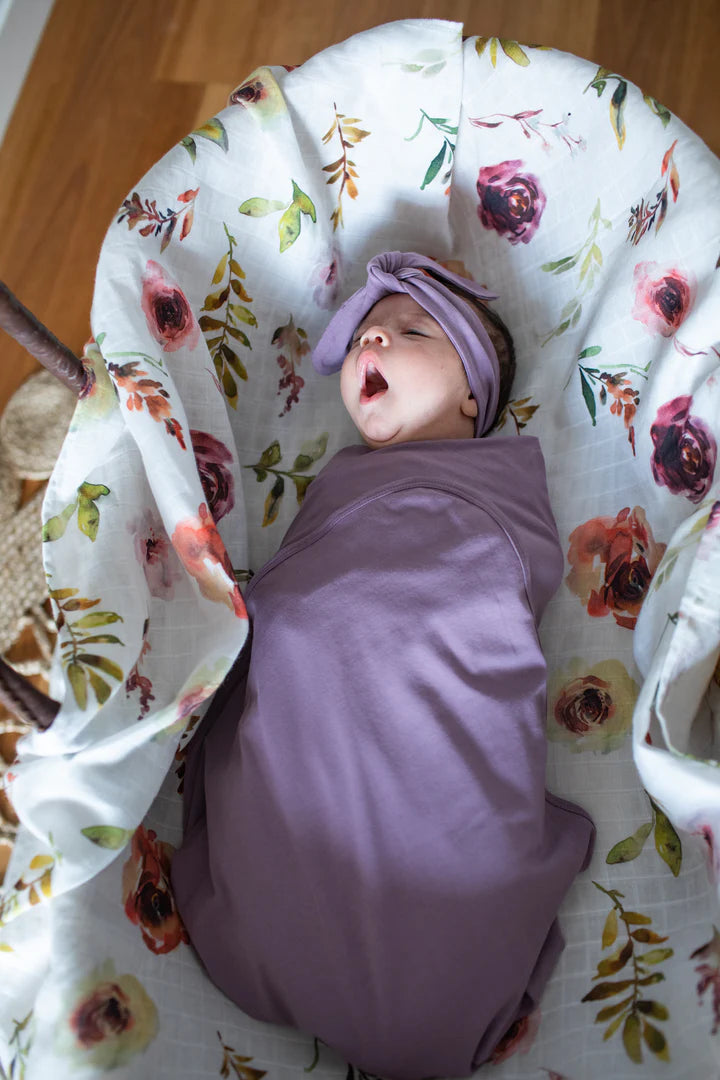 Organic Jersey Swaddle + Topknot Set Amethyst