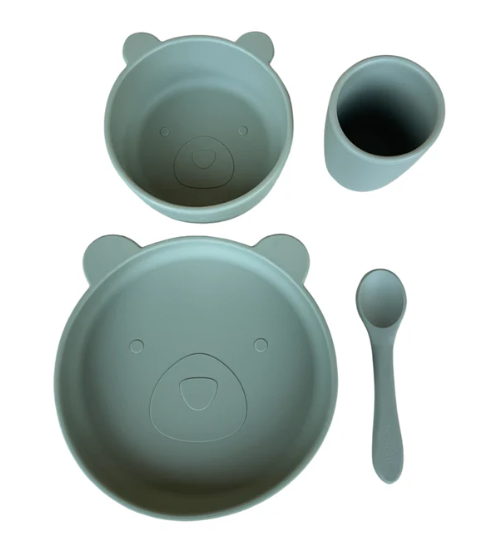 Bear Silicone Suction Dinner Wear Set 4 Piece - Sage