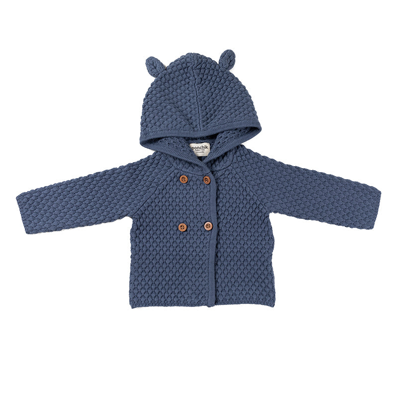Bear Hood Knit Cardigan - Slate