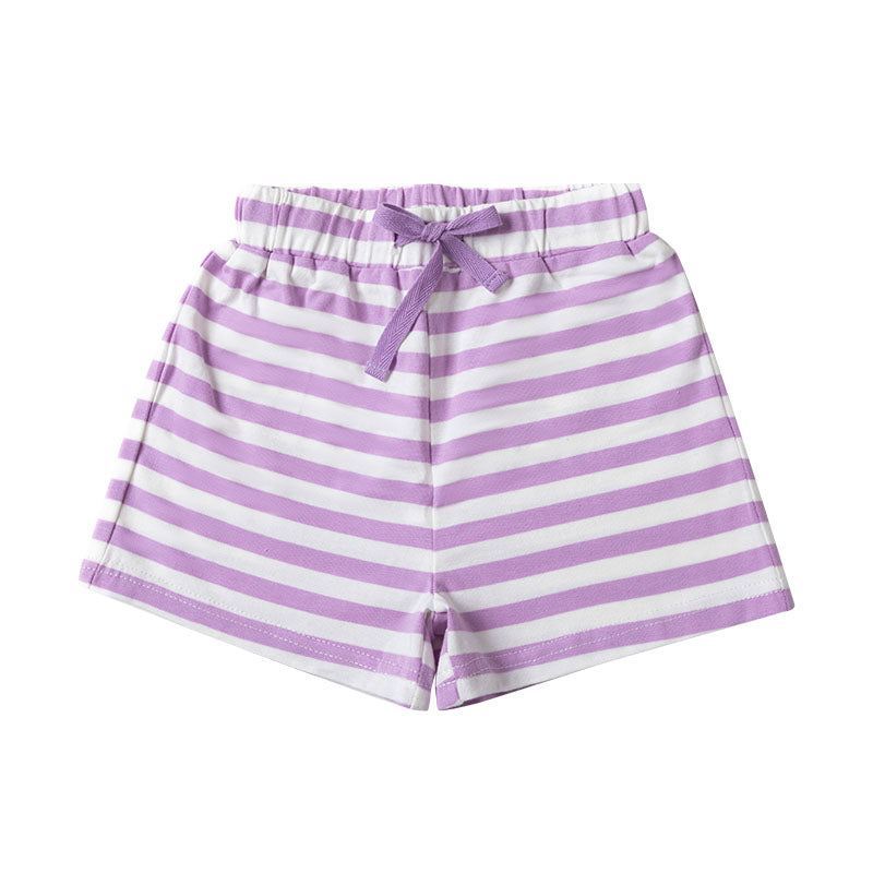 Boxey Cotton Shorts with Elastic Waist + Contrast Drawstring - Lavender Stripe