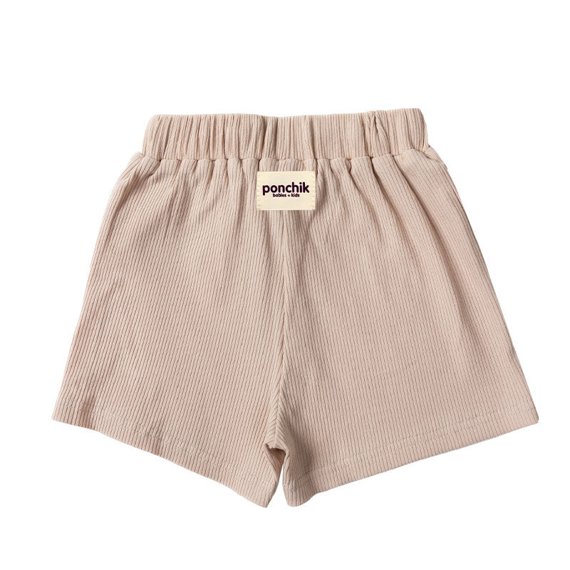 Boxey Cotton Shorts with Elastic Waist + Drawstring - Wheat Rib