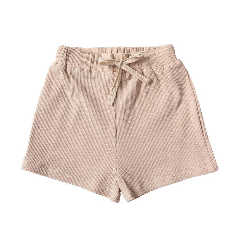 Boxey Cotton Shorts with Elastic Waist + Drawstring - Wheat Rib