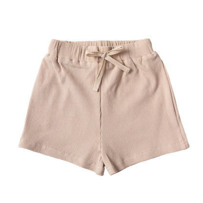 Boxey Cotton Shorts with Elastic Waist + Drawstring - Wheat Rib