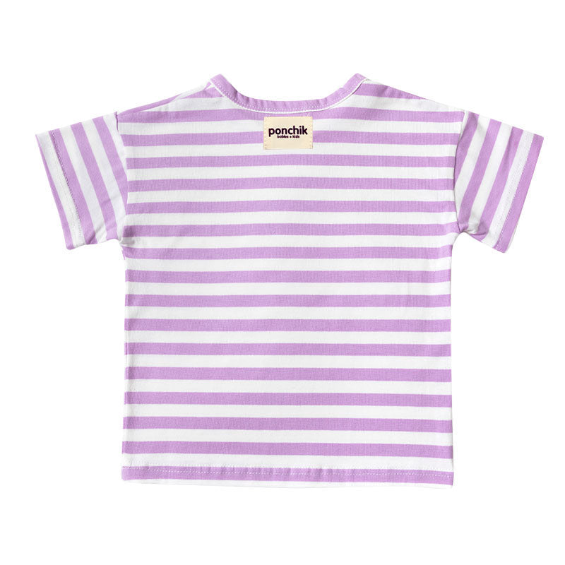 Boxey Over-Sized Cotton T Shirt - Lavender Stripe