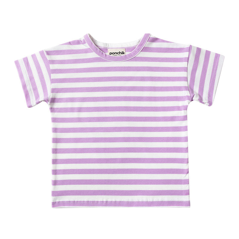 Boxey Over-Sized Cotton T Shirt - Lavender Stripe