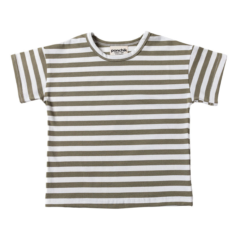 Boxey Over-Sized Cotton T Shirt - Seaweed Stripe