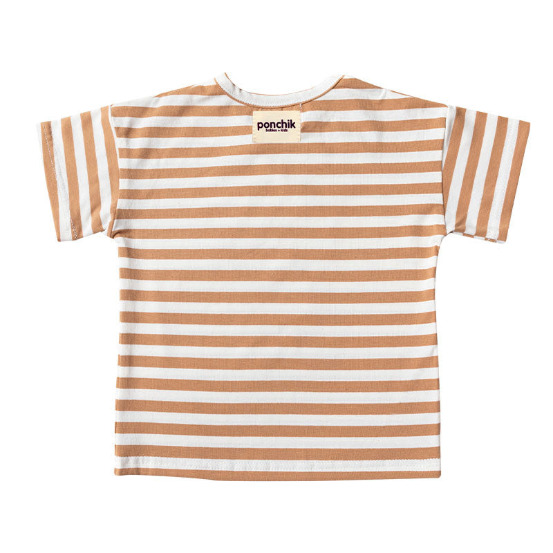 Boxey Over-Sized Cotton T Shirt - Wheat Stripe